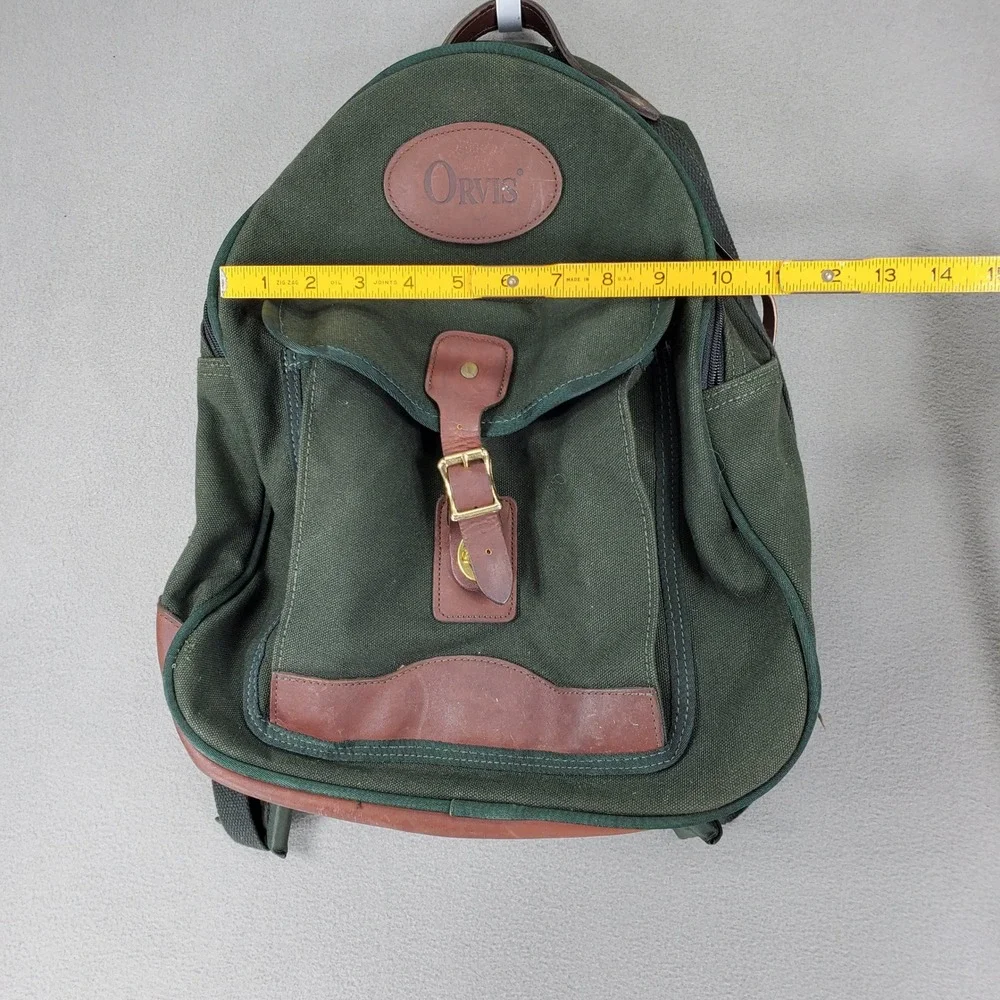 Orvis Canvas Leather Backpack Green Rugged Outdoor Field Bag Heritage Vintage